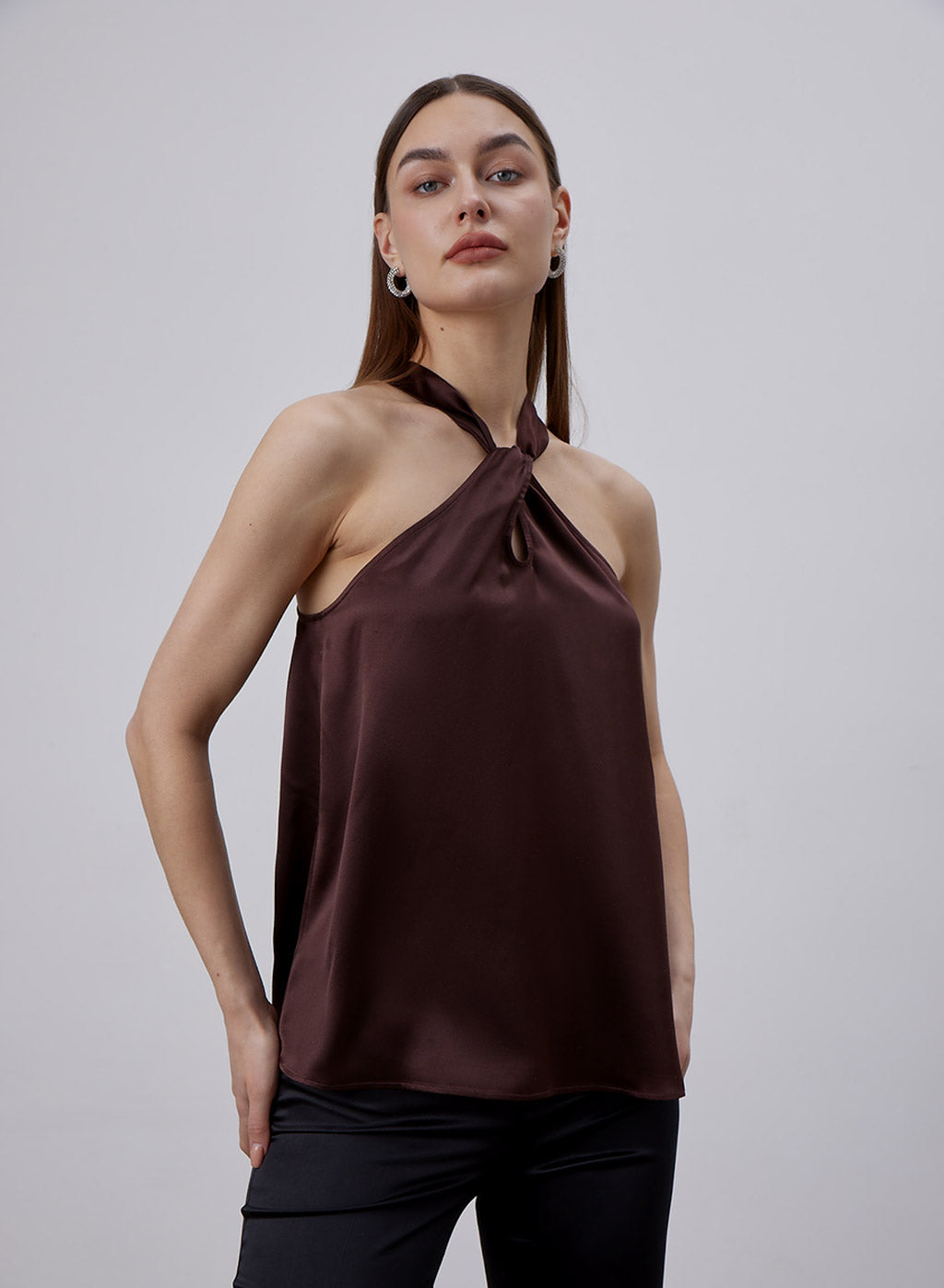 Front Twist Halter Silk Top image 0