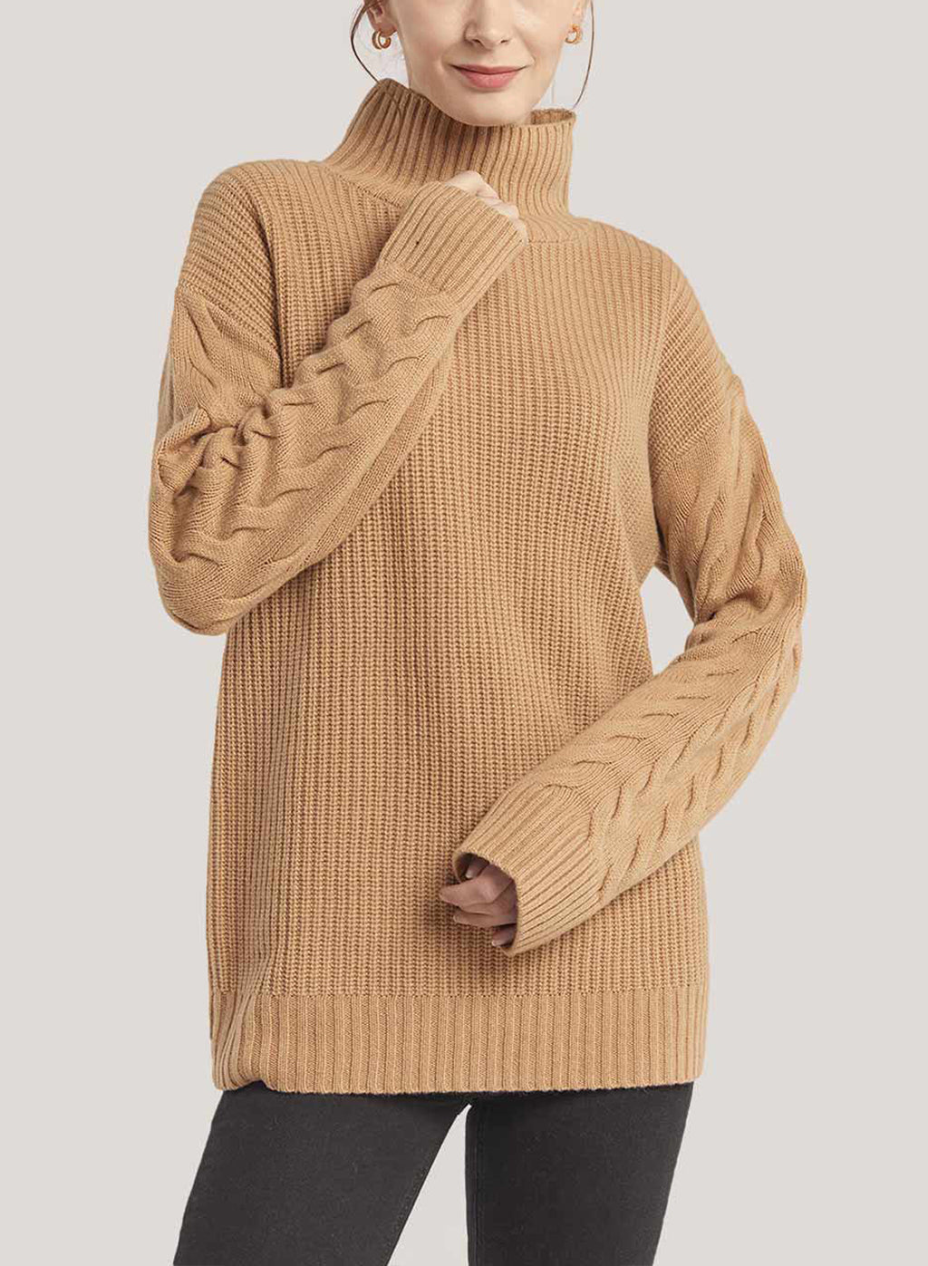 Oversized Pure Cashmere Turtleneck Sweater - Camel, XS image