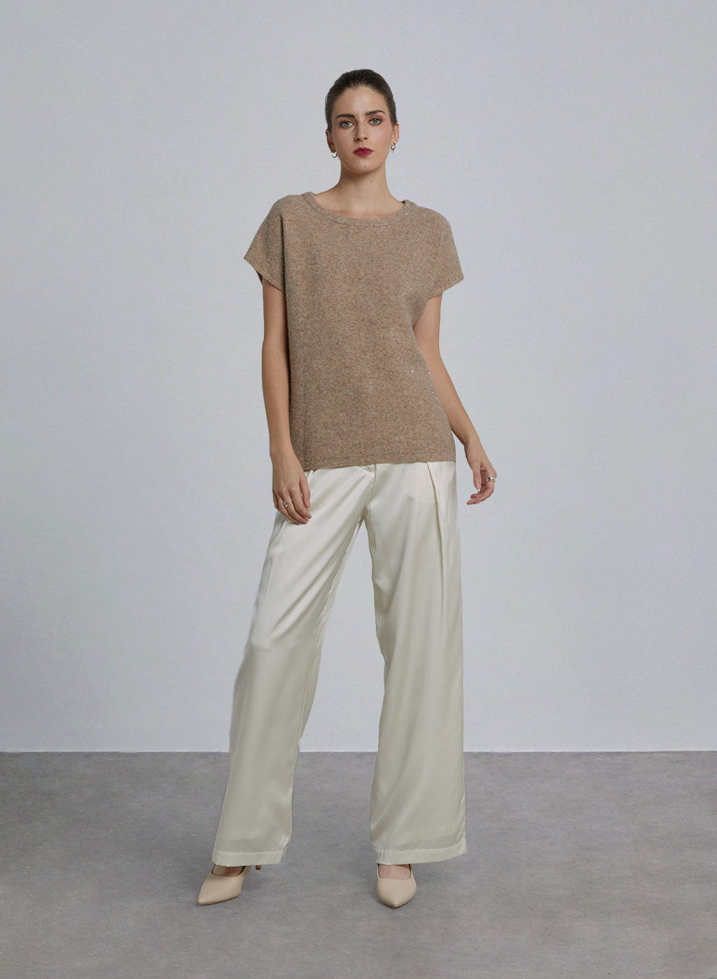 Crewneck Wool-Blend Cap Sleeve Sweater image 0