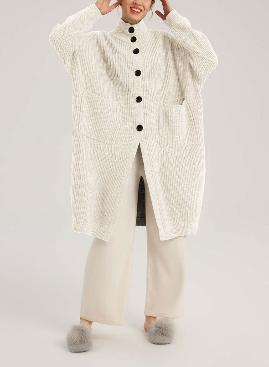 Box-Cut Camel Hair Cardi - Ivory, M image