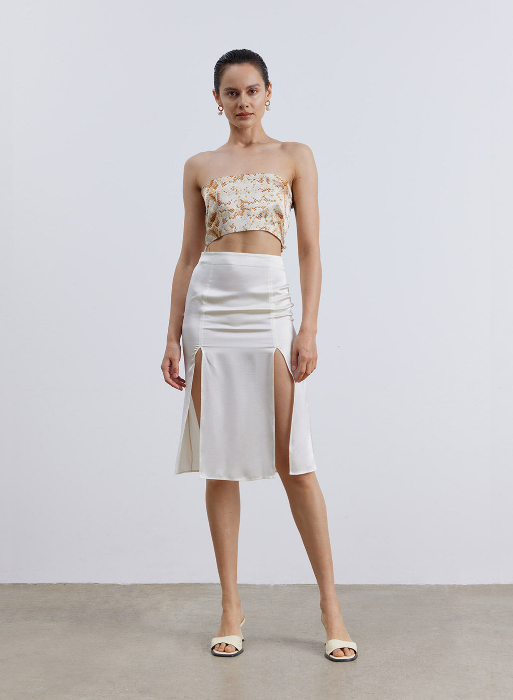 Double Front-slits Silk Half Skirt image 0
