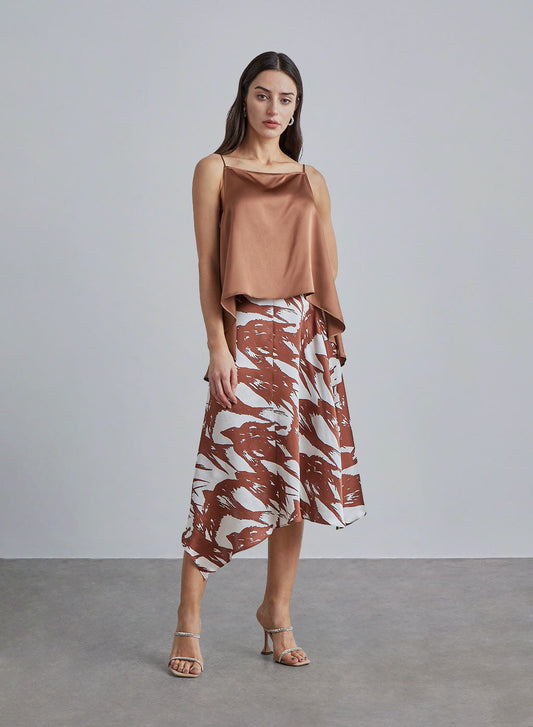 Asymmetric Hem Printed Silk Midi Skirt image 0