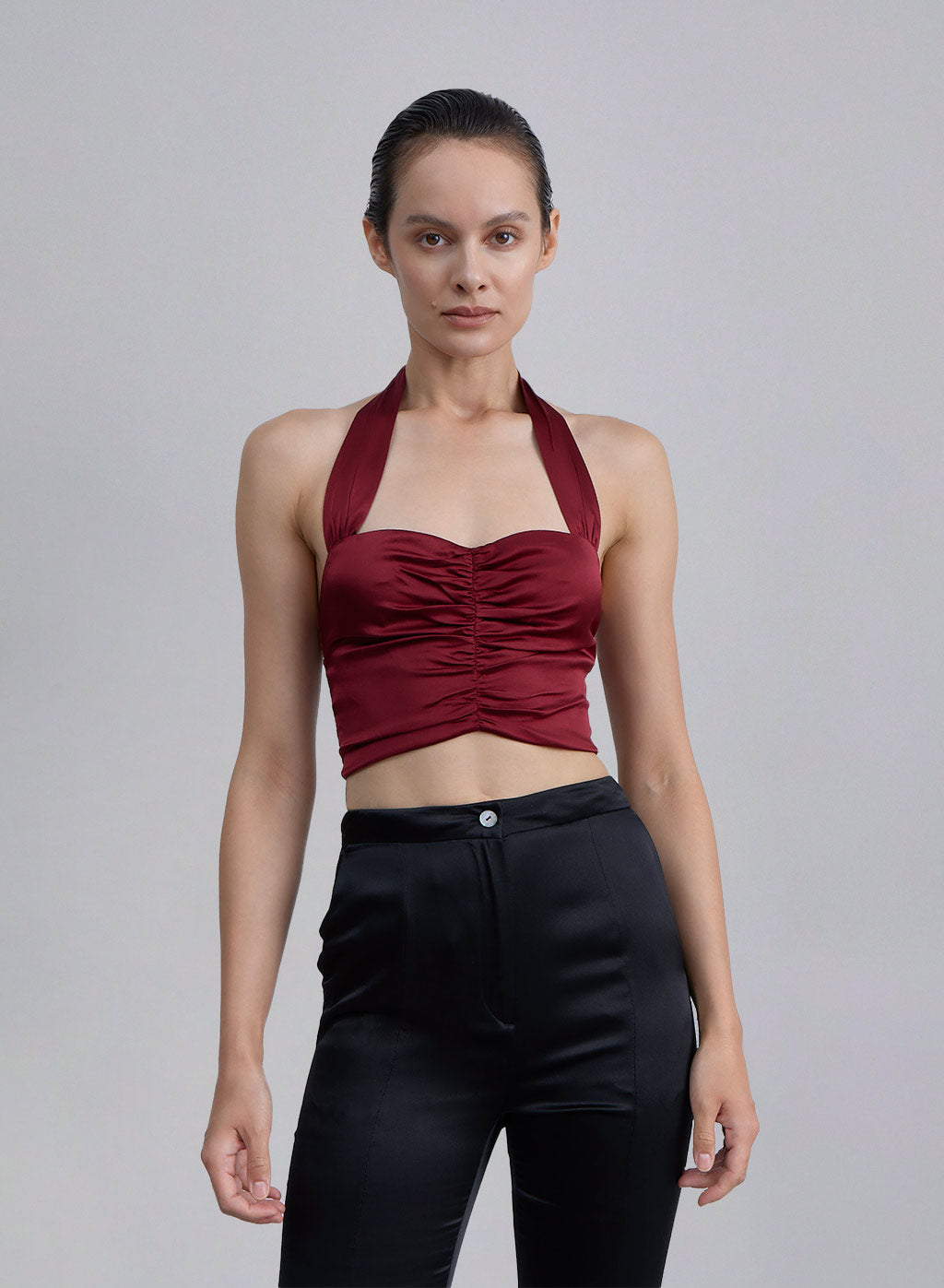 Front Pleated Halterneck Silk Top image 1
