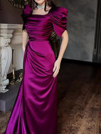 Elegant Puff Sleeve Pleated Slit Maxi Dress image 1
