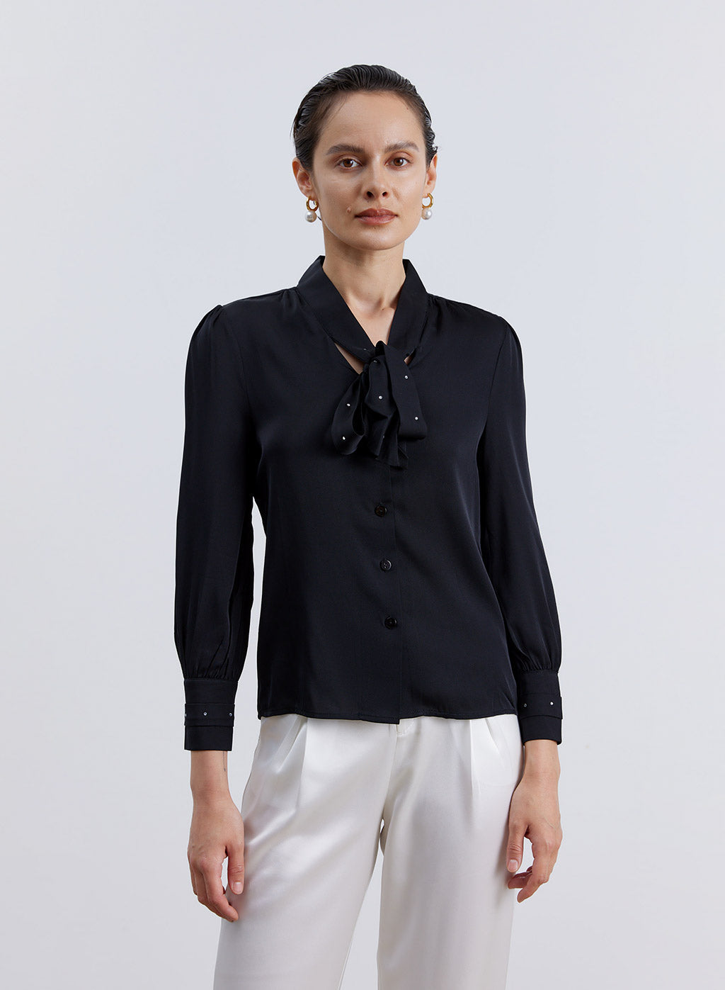 Polka Dots Necktie Silk Blouse image 0