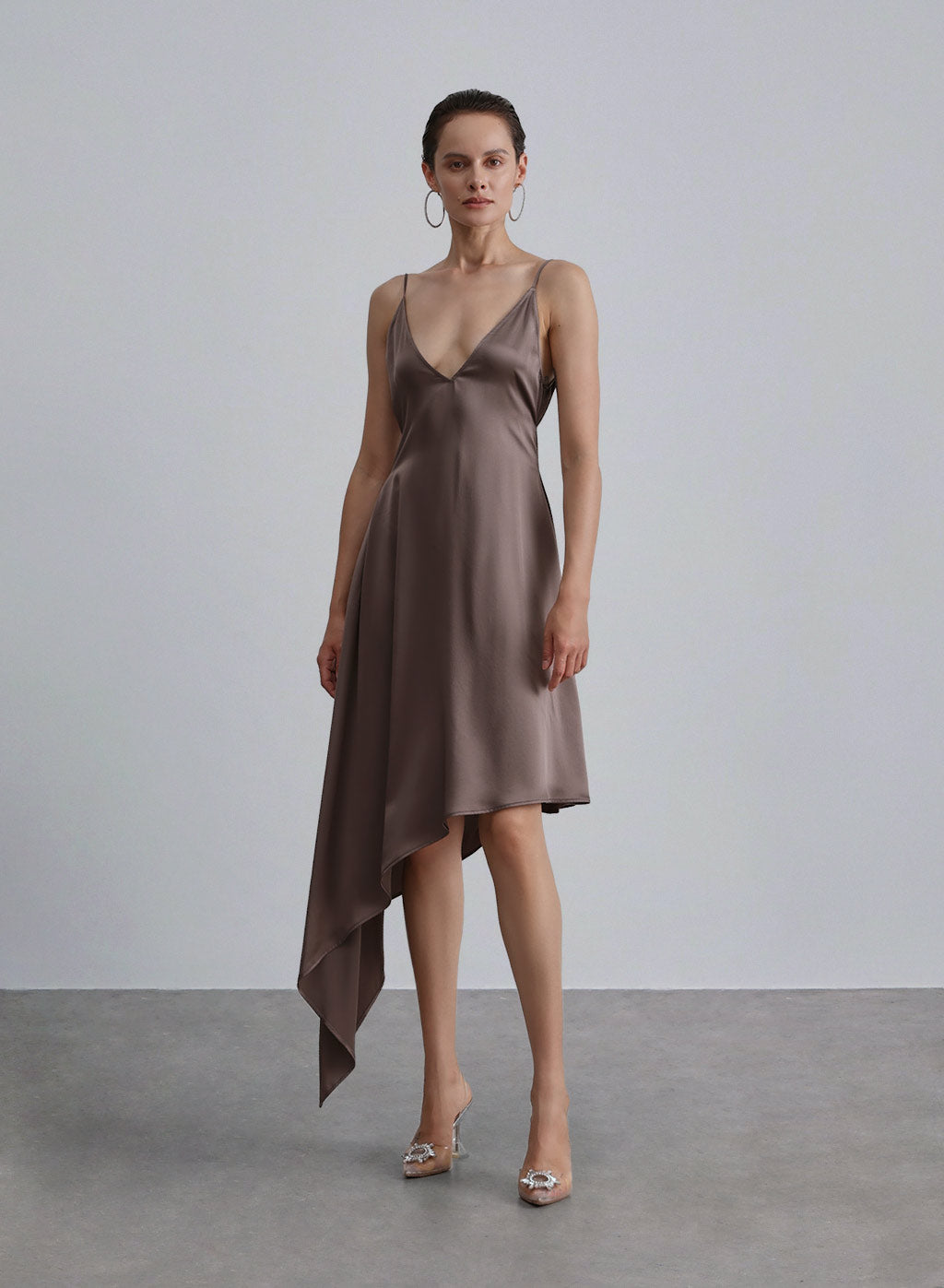 Asymmetric Handkerchief Hem Silk Slip Dress - Suva Grey, XS image