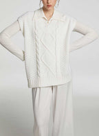 V-neck Cable-knit Vest - White, L image