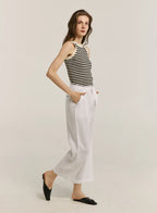 100% Linen Contrast Line Wide-Leg Pants image 1