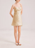 Silk Satin Ruched Slip Dress - Champagne, L image