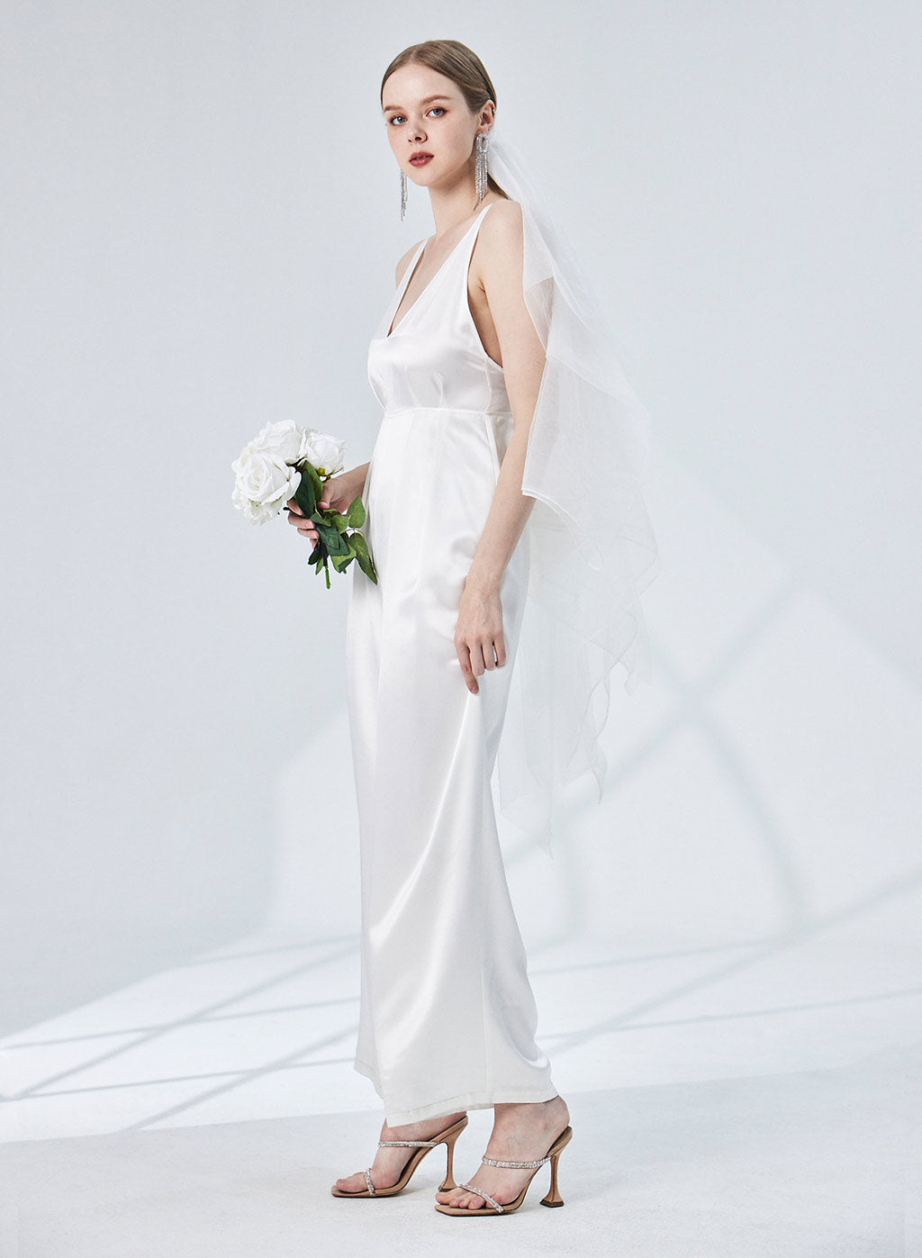 Plunge V-neck Wide-Leg Satin Jumpsuit image 1