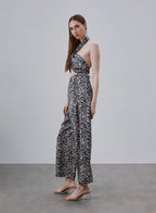 Printed Halter Neck Cut-out Silk Jumpsuit image 1