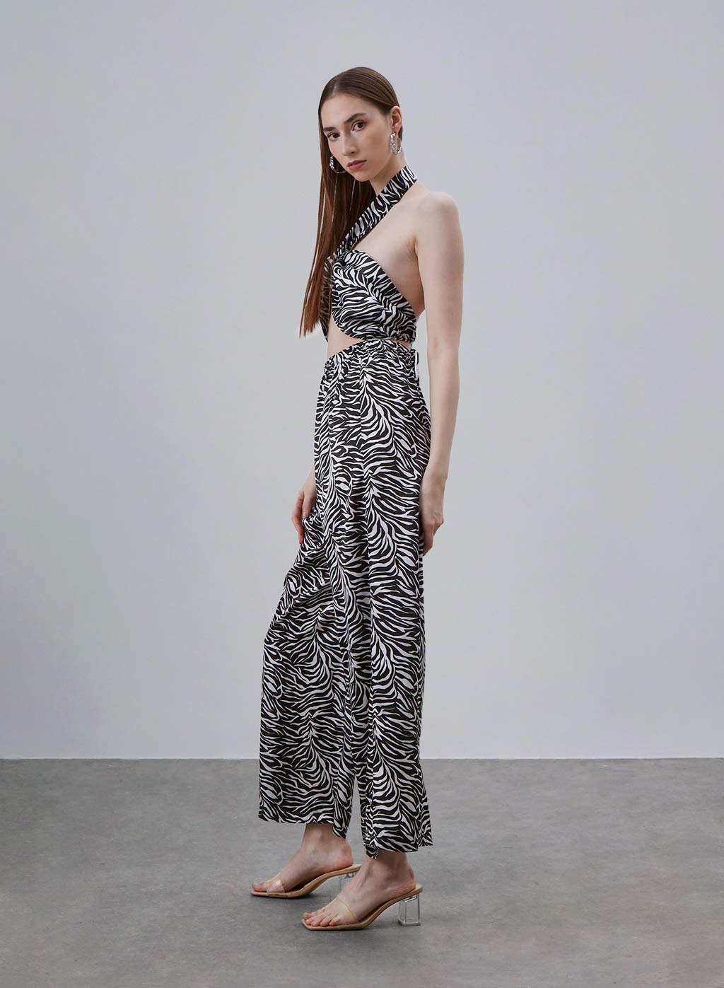 Printed Halter Neck Cut-out Silk Jumpsuit image 1