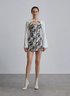 Printed Pattern Spliced Silk Dress - Mono Tropic, XS image