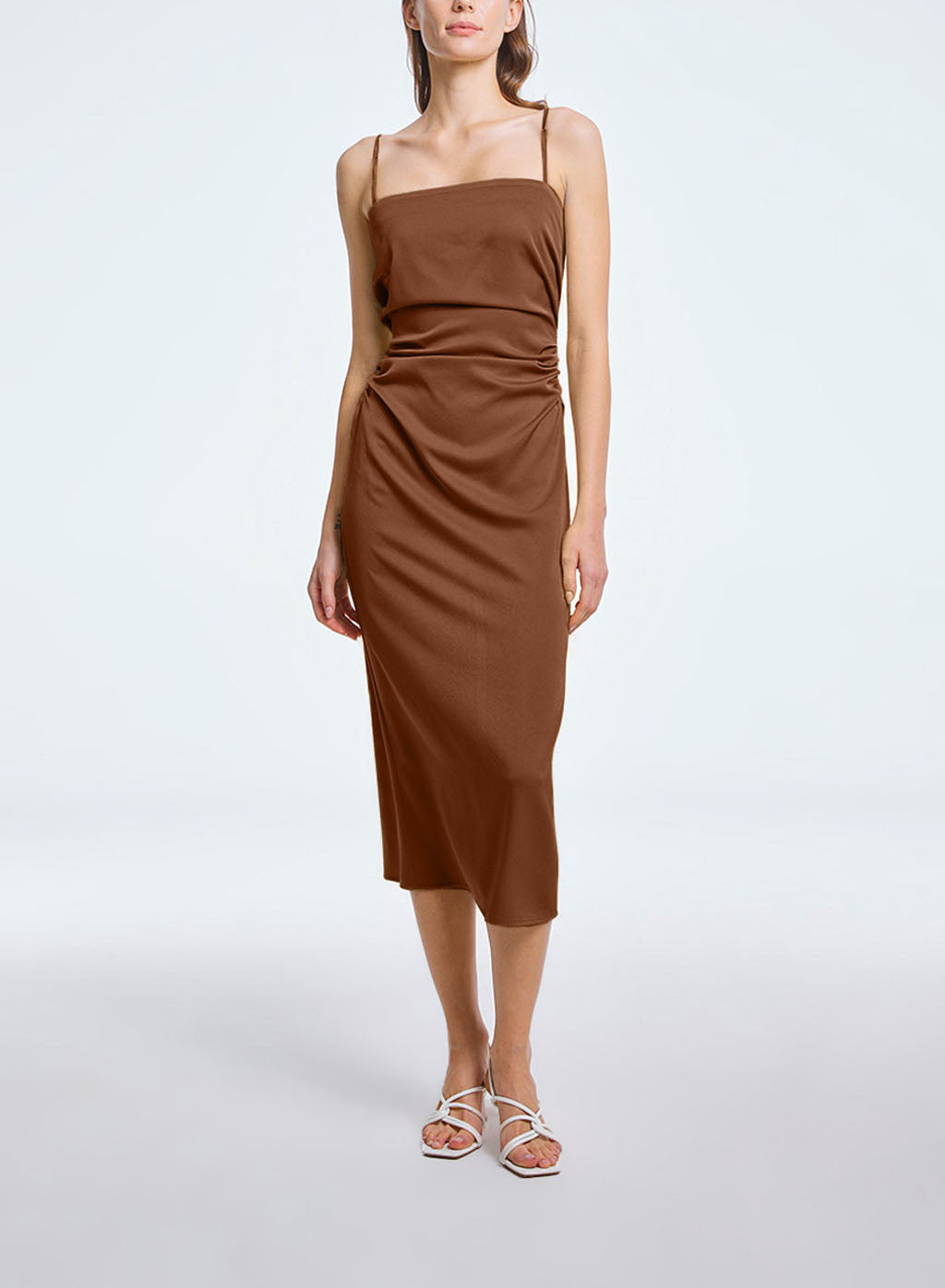 Modern Acetate Blend Slip Dress - Caramel, S image
