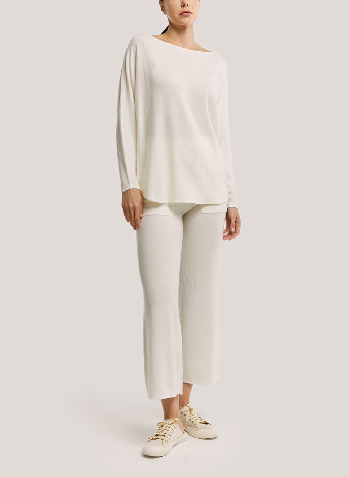 Wide-Leg Pure Wool Trouser With Pocket - Ivory, L image