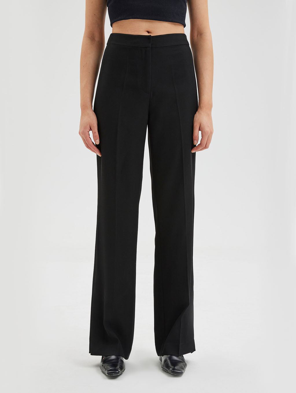 Slit-Leg Twill Black Trousers - Midnight Black, M image