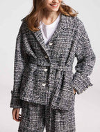 Tweed Belted Coat - Black&amp;White, XL image
