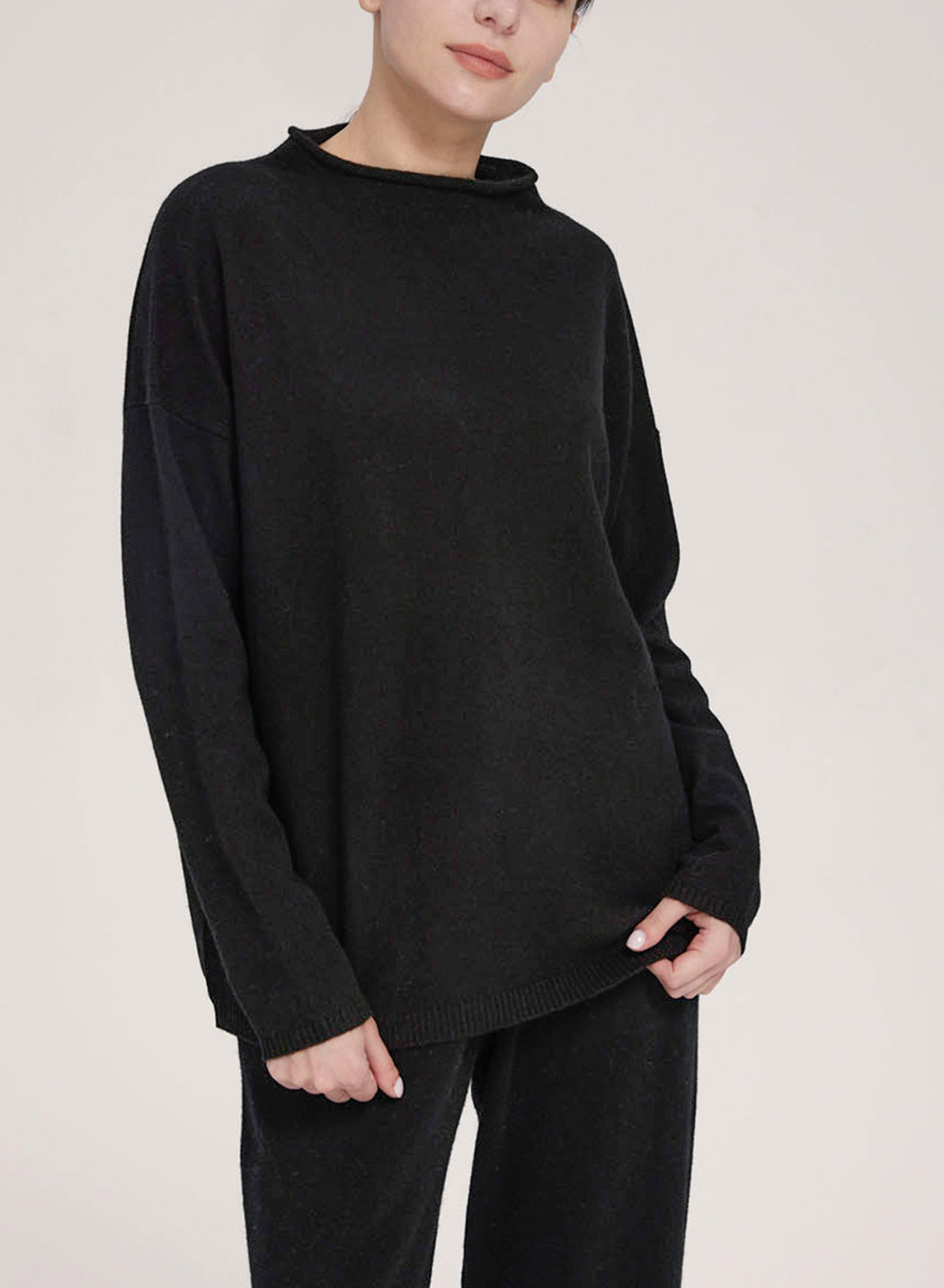 Funnel-Neck Pure Wool Sweater - Black, M image