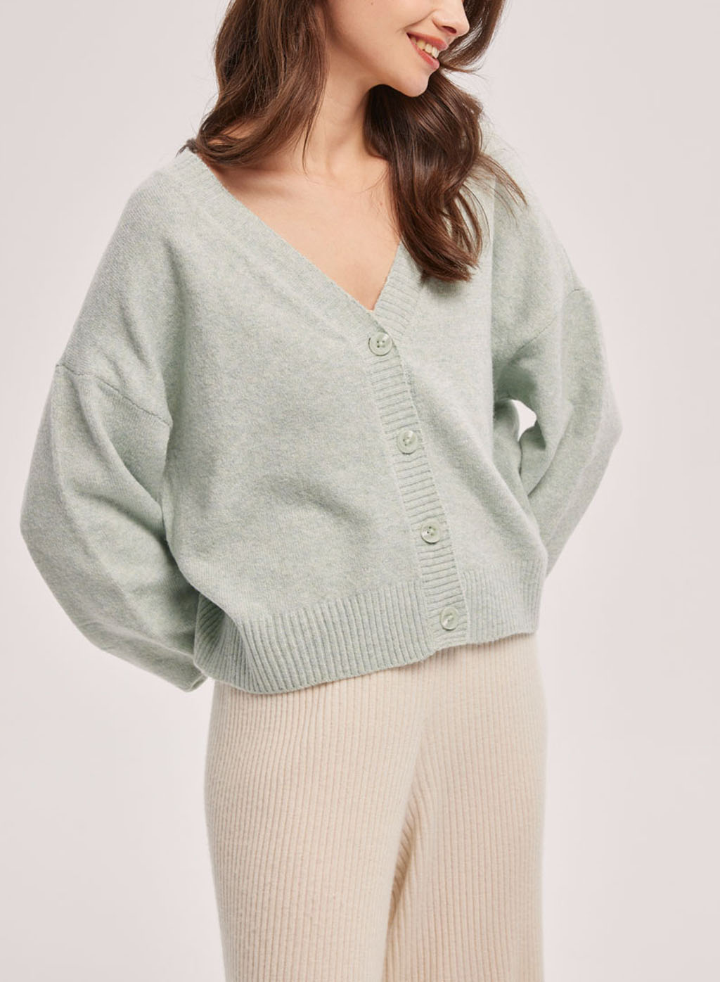 Buttoned Crop Cardigan - Fern, S image