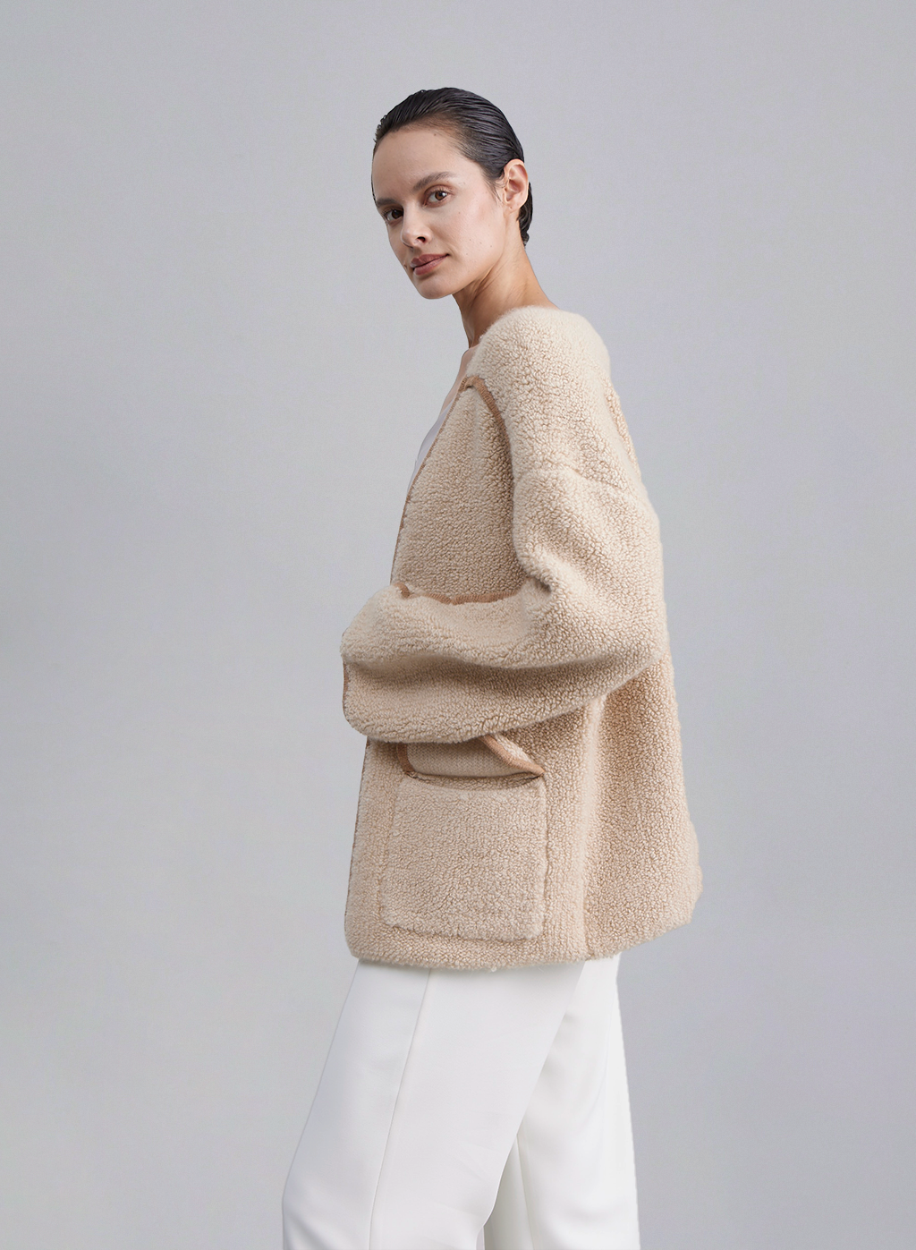 Contrast Trim Fleece Cardigan image 1