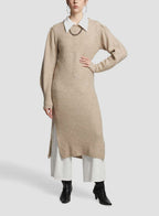 Round Neck Sweater Dress - Camel, L image