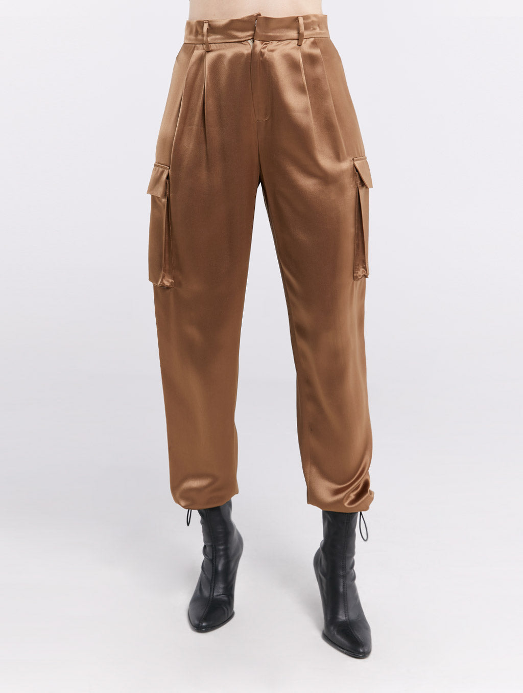 Satin Effect Cargo Pants - Champagne, S image