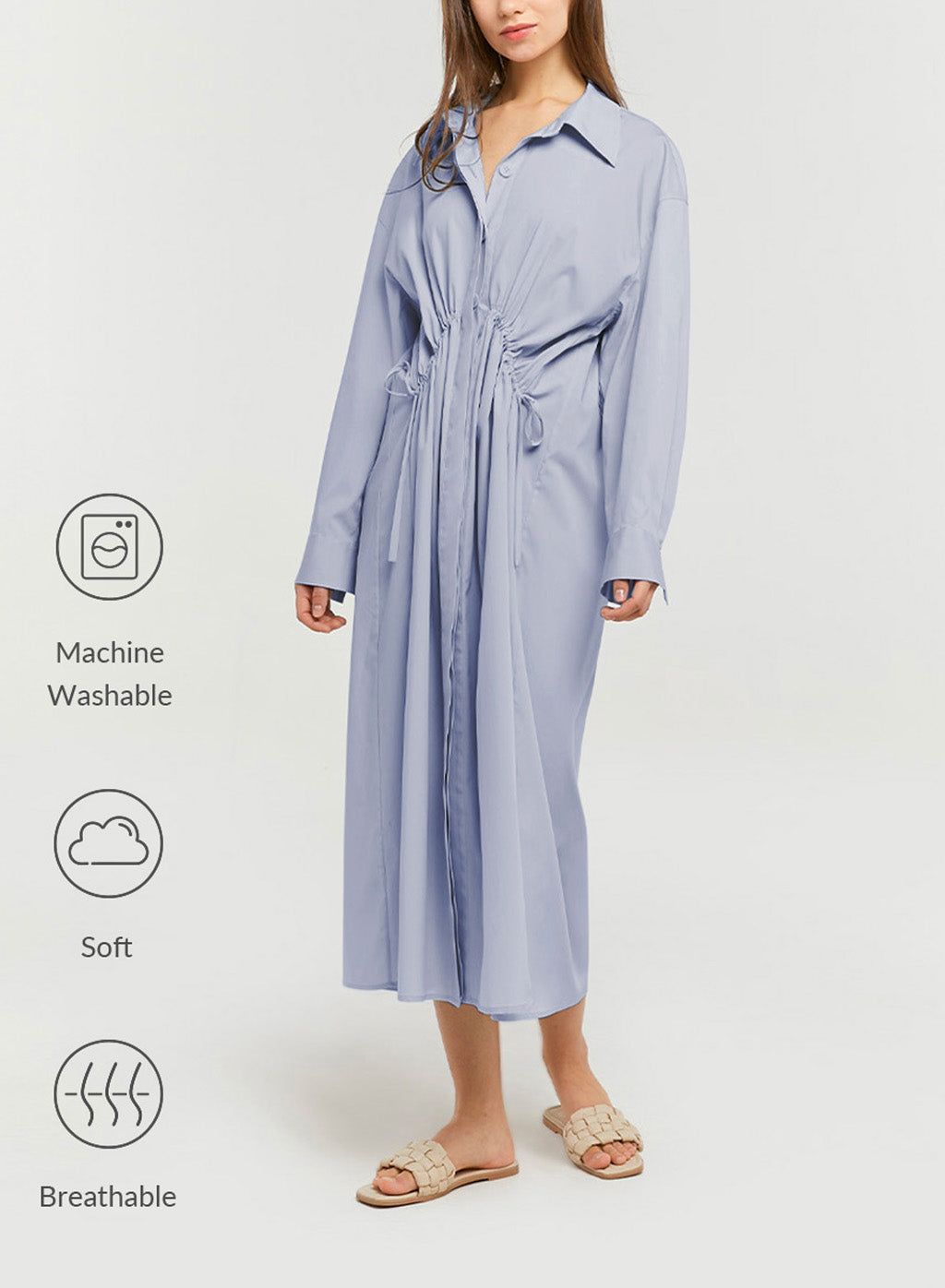Pleated Shirt Dress - Sky, M image