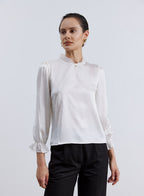 Poet Bow Collar Silk Blouse - White, L image