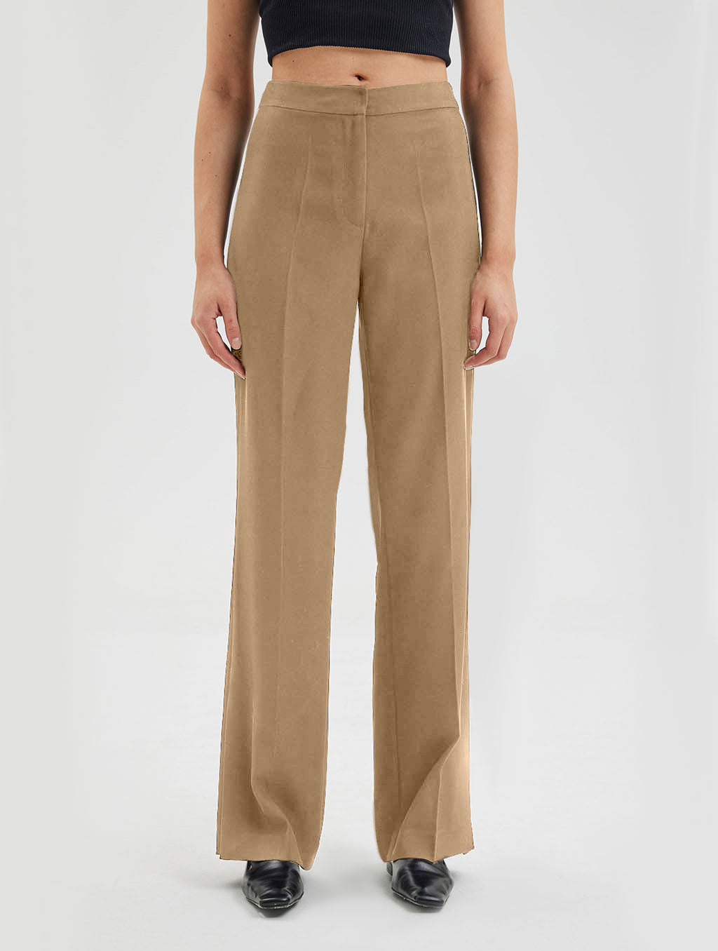 Slit-Leg Twill Black Trousers - Beige, L image