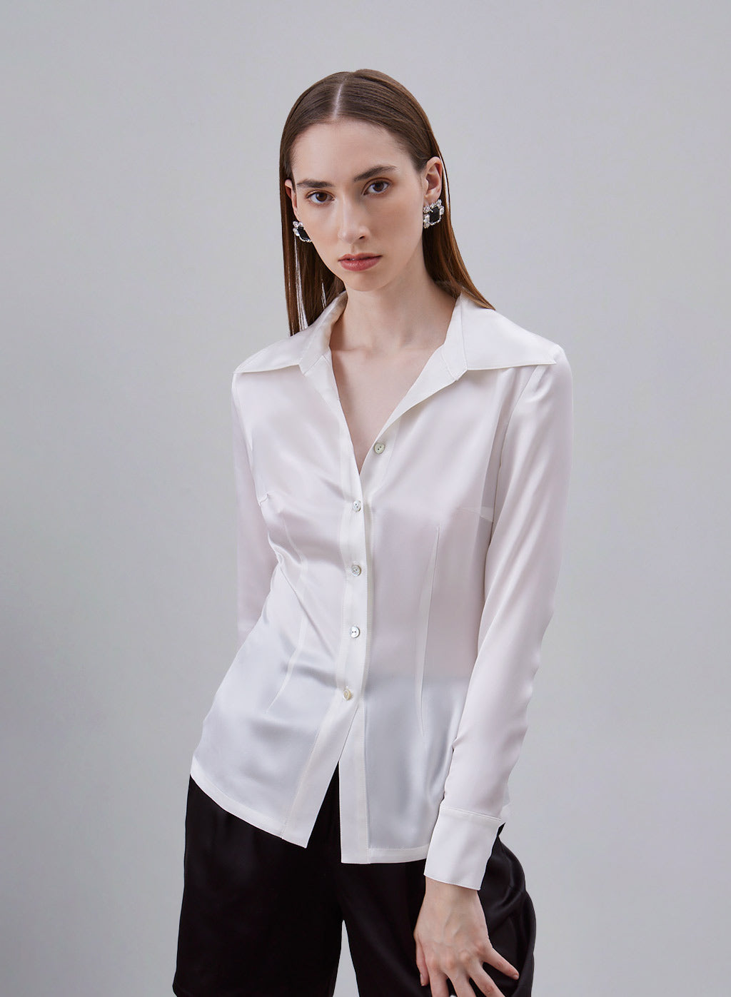Fitted Shaped Collar Silk Blouse image 0