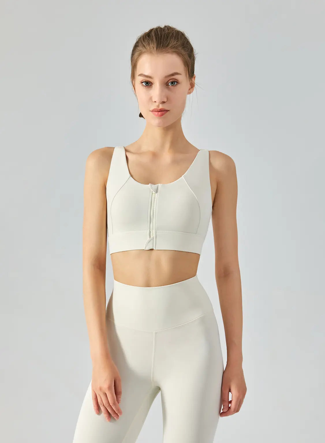 Energy Front-Zip Sports Bra - Ivory, S image