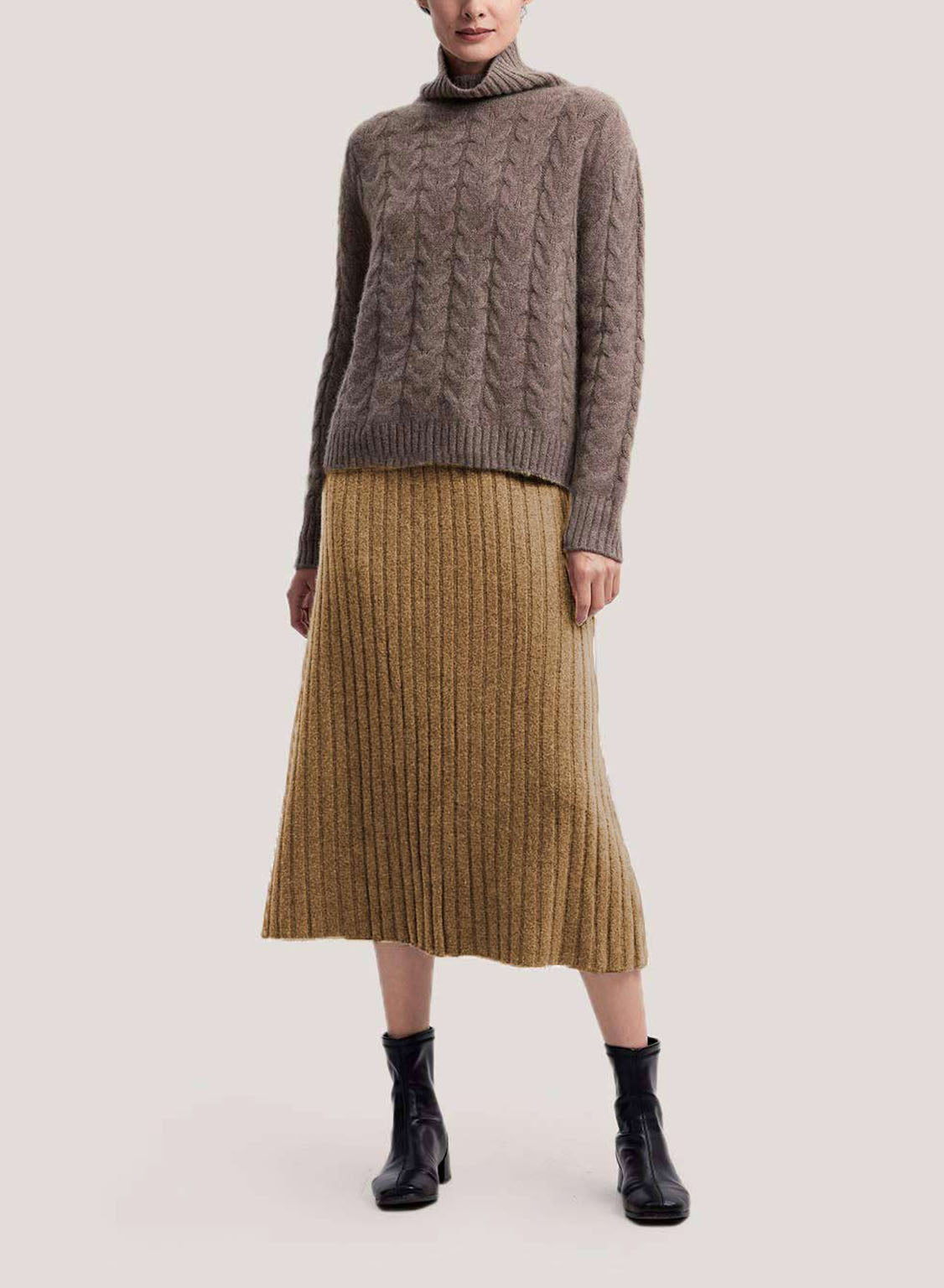 Rib-Knit Pure Wool Long Skirt - Camel, L image
