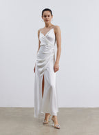 Pleated Front Satin Slip Dress image 0