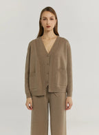 100% Cashmere Patch-Pocket Cardigan - Dark Sand, L image