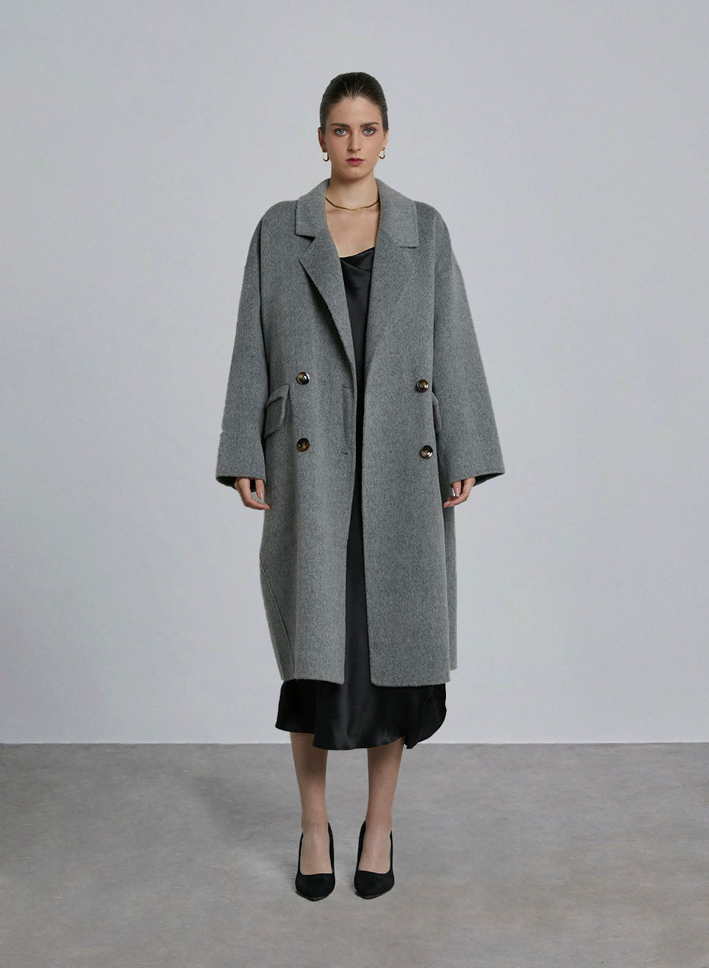 Cocoon Flap Pocket Wool Coat - Fog, S image