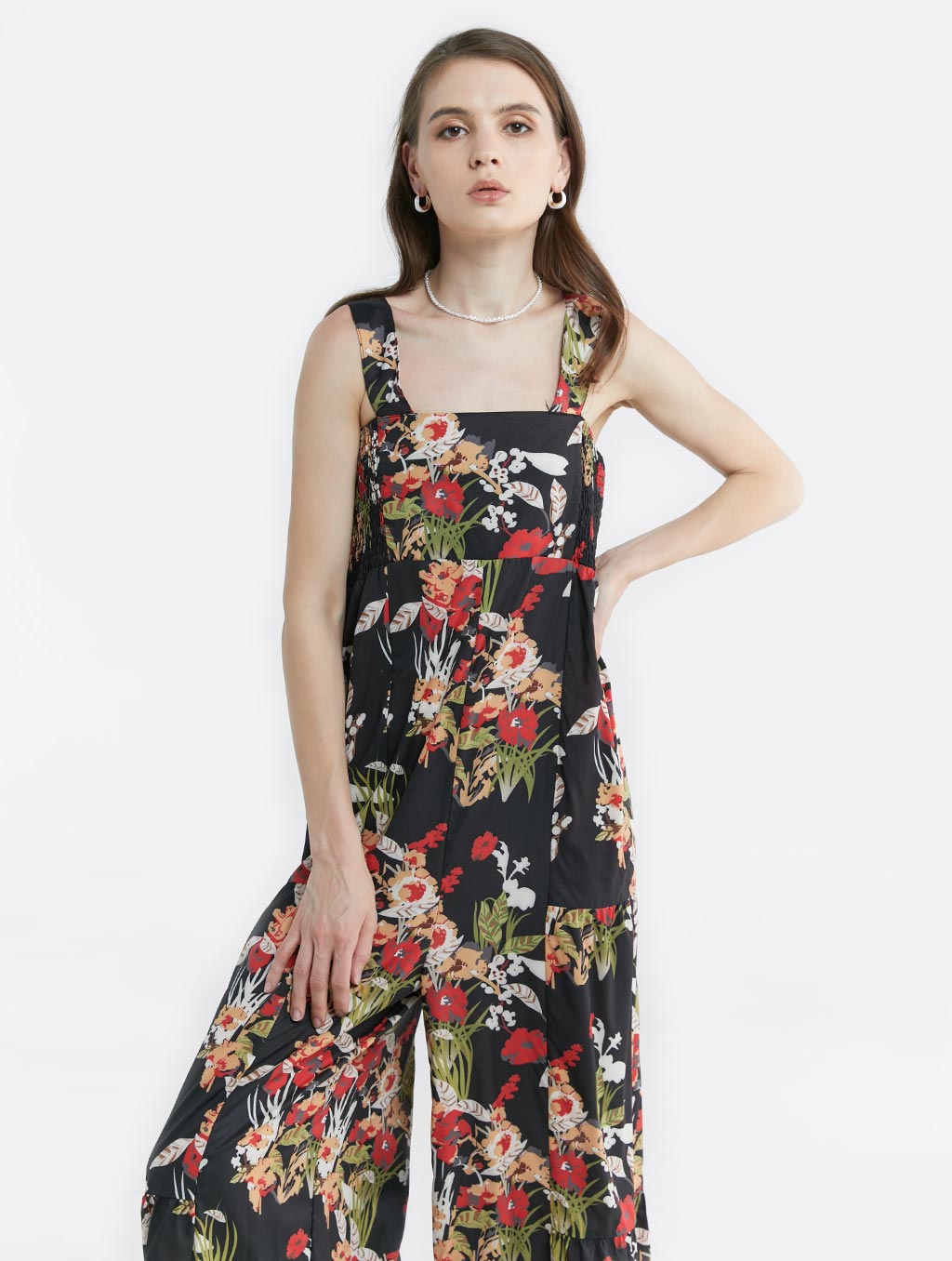 Square Neck Floral Jumpsuit - Robin Egg, XL image
