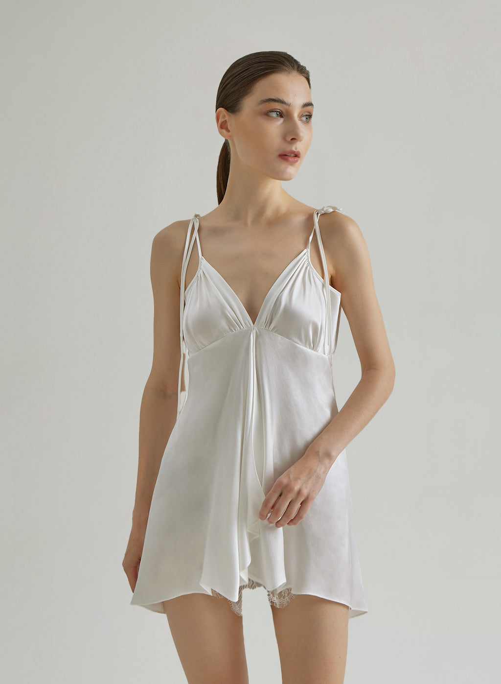 Front Slit Lace Hollow Silk Dress