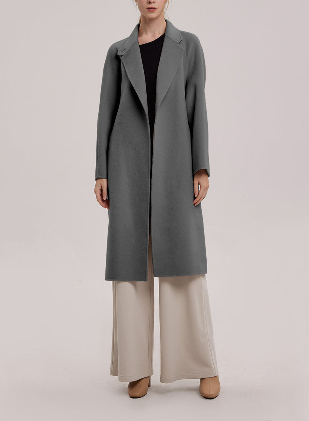 Kira Belted Long Wool-Cashmere Coat - Smoke, L image