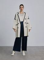 Contrast Trim Notch Lapel Wool Coat - Ecru White, M image