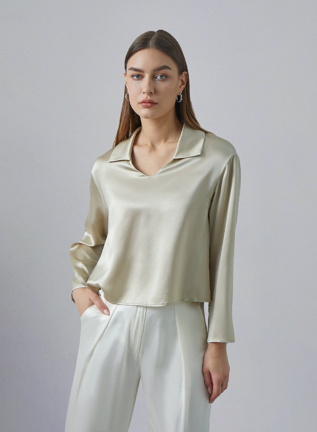 Airy Lapel Silk Blouse image 0
