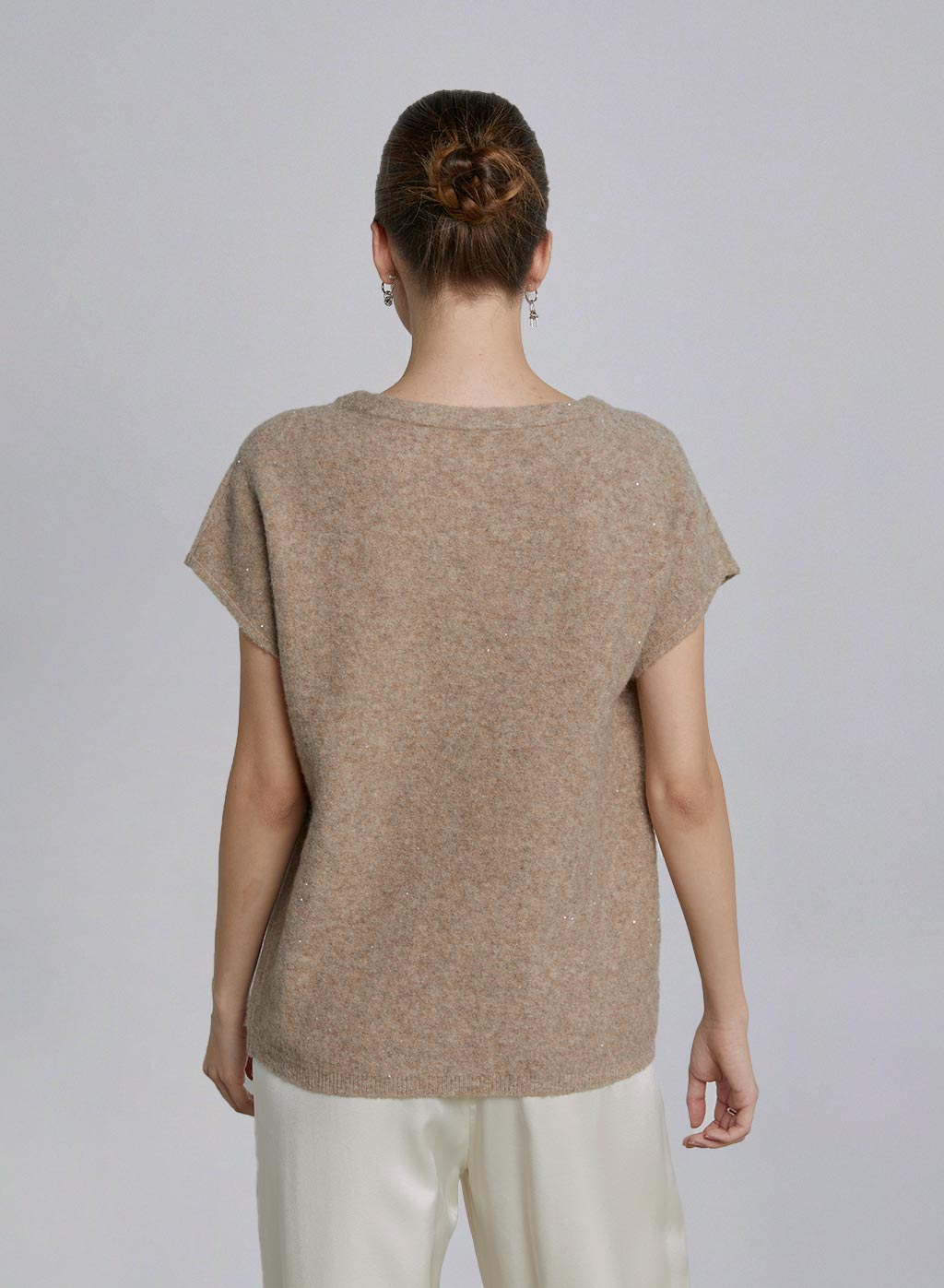 Crewneck Wool-Blend Cap Sleeve Sweater image 1