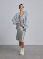 Asymmetric Knit Puff Sleeve Cardigan - Spindle, S image