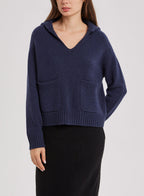 V Neck Yak-Wool Knit Pullover - Navy, L image