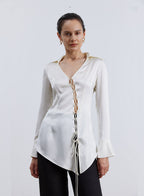 Uneven Hollow-out Silk Blouse image 1