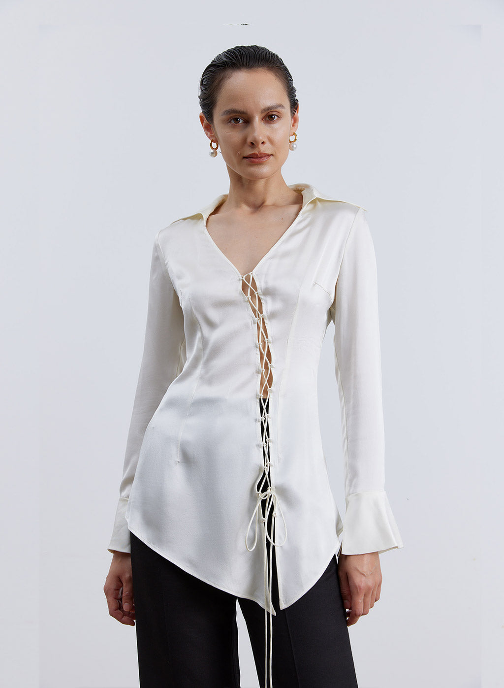 Uneven Hollow-out Silk Blouse image 1