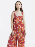 Square Neck Floral Jumpsuit - Rosy, L image