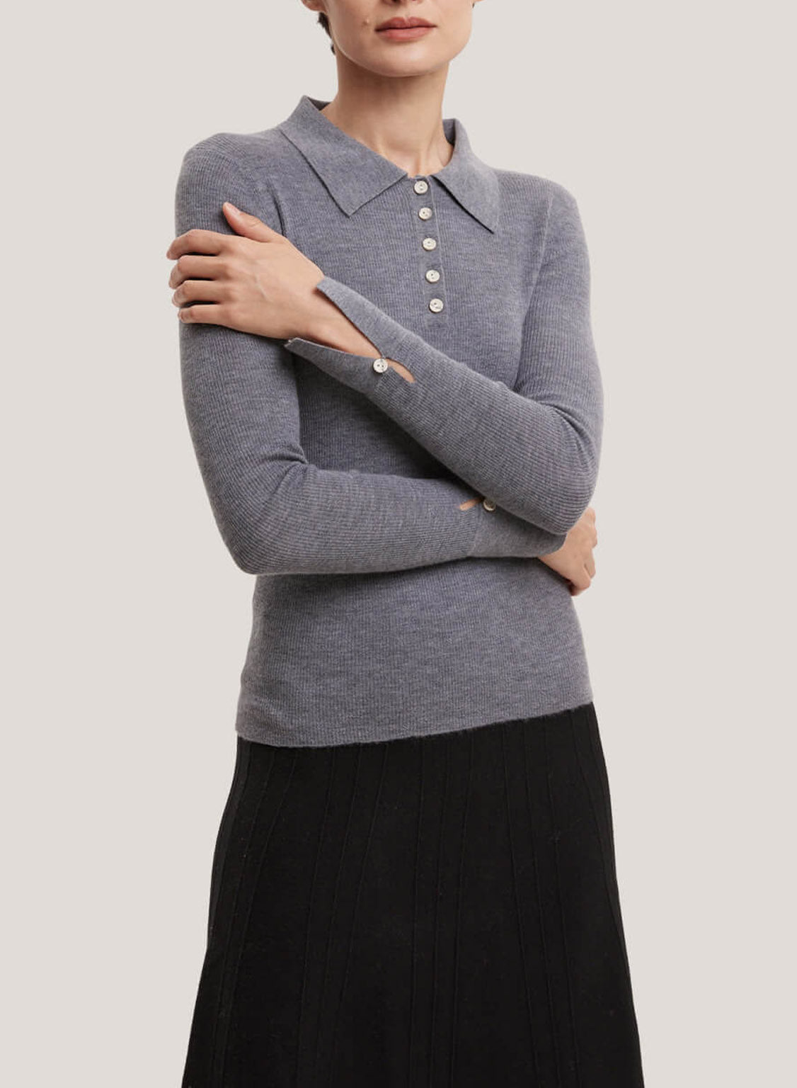 Pure Worsted Cashmere Polo Sweater - Smoke, L image