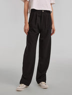 Pleated Straight Pants with Buttoned Bottom - Black, L image