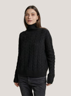Roll-Neck Cable-Knit Wool-Cashmere Sweater - Black, L image