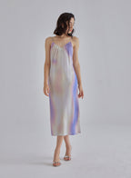 Blue Aura Midi Silk Slip Dress - Purple Wave, XS image